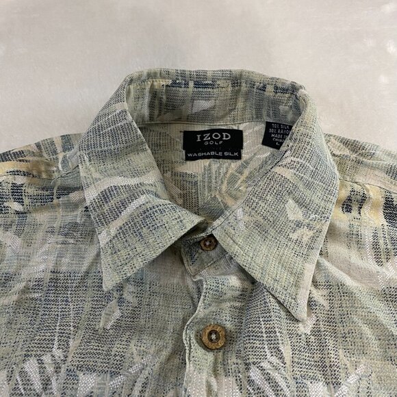 Izod Golf Mens Green Short Sleeve Hawaiian Washable Silk Button Up Shirt Size L - Picture 3 of 8